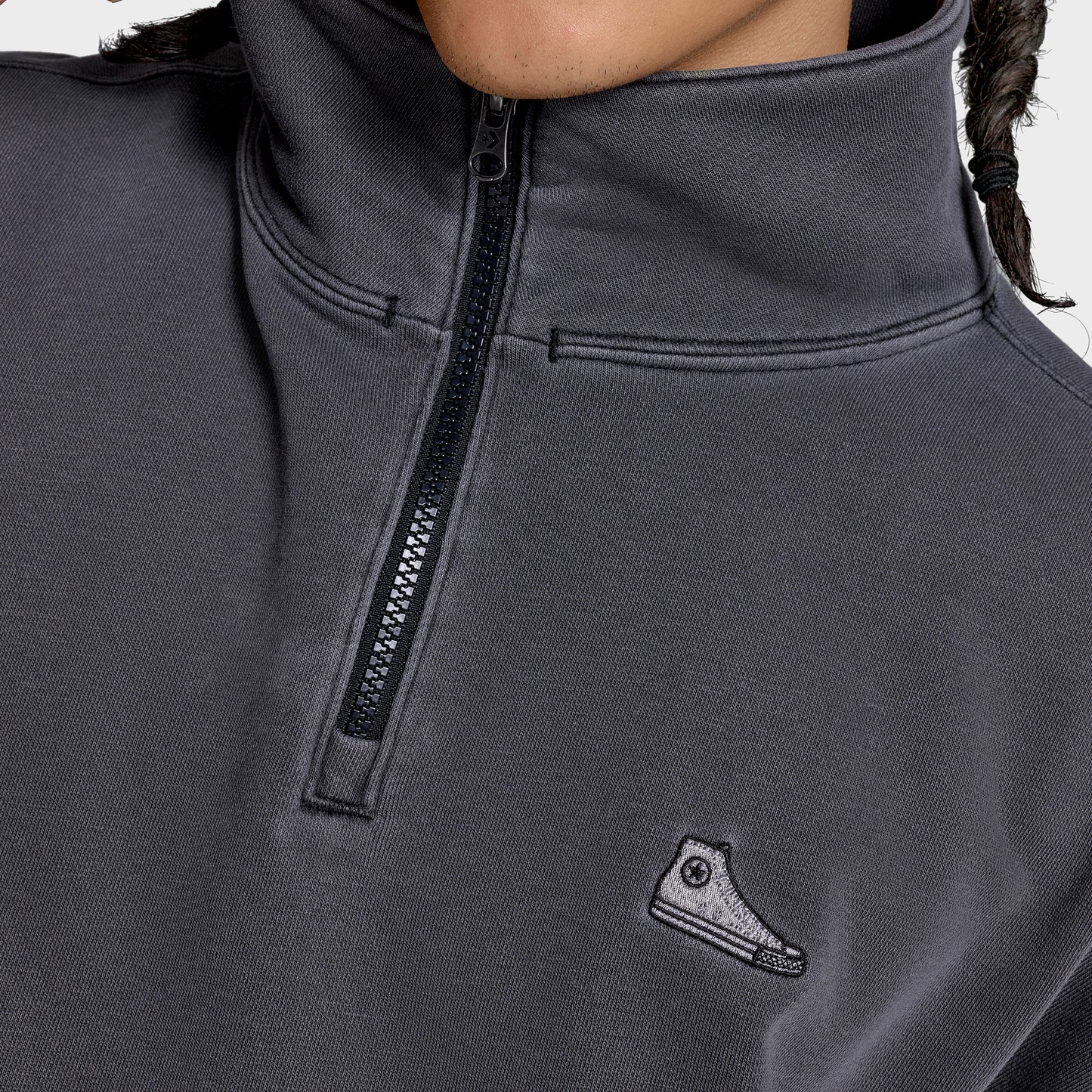 Converse Loose Fit Sneaker Patch Half Zip Erkek Siyah Sweatshirt