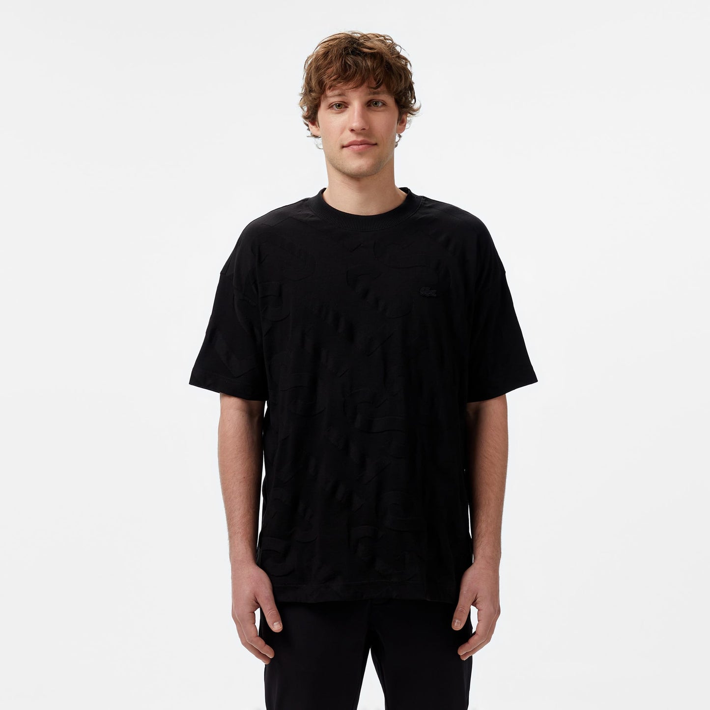 Lacoste Erkek Bisiklet Yaka Desenli Siyah T-shirt