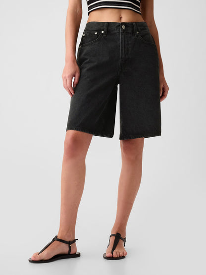 Siyah 11.5 Mid Rise Longline Denim Şort