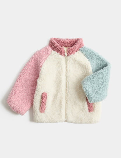 Pelüş Dokulu Renk Bloklu Bebek Ve Çocuk Montu