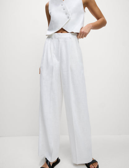 Keten Twill Wide Leg Pantolon