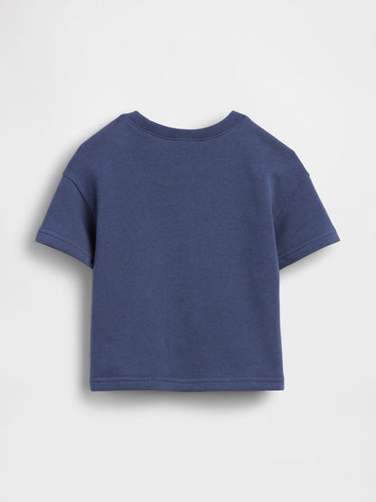 Lacivert Fransız Havlu Kumaş Kısa Kol Sweatshirt