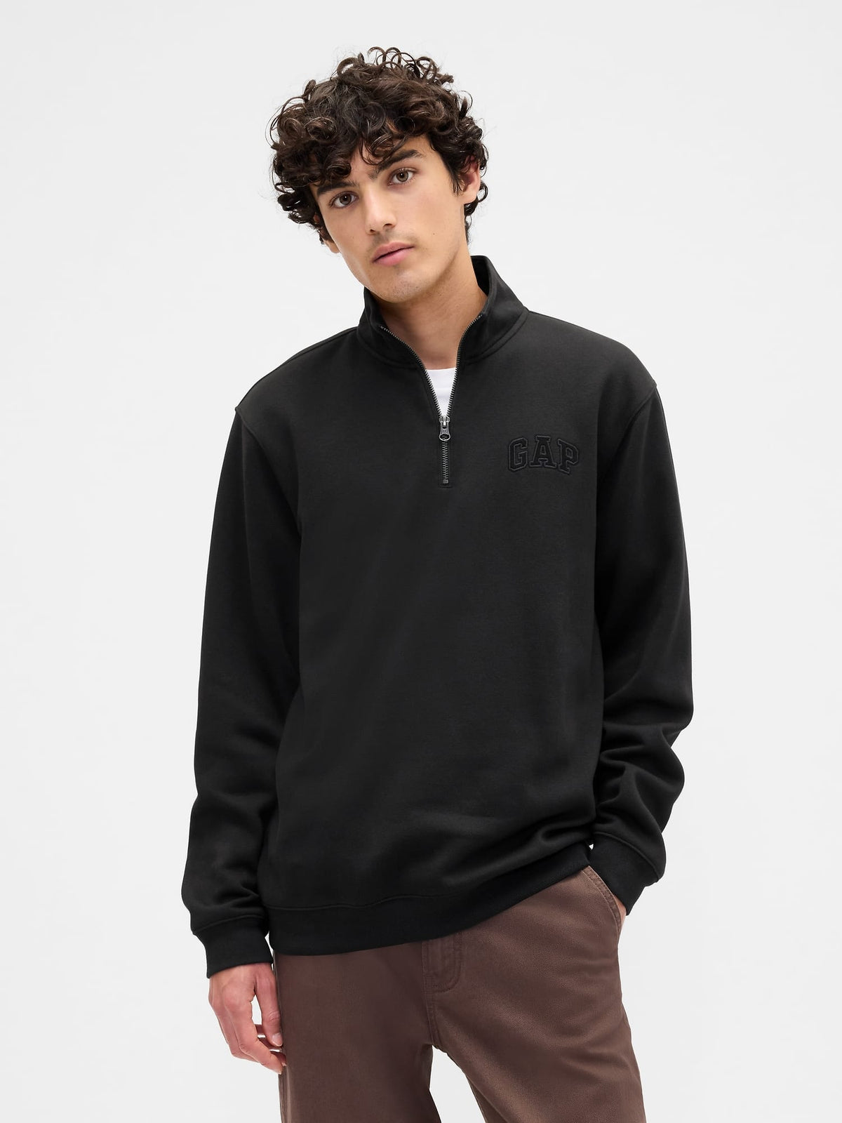 Siyah Relaxed Gap Logo Çeyrek Fermuarlı Sweatshirt