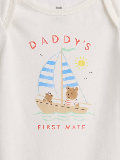 Krem First Favorites Organik Pamuk Grafik Baskılı Bodysuit