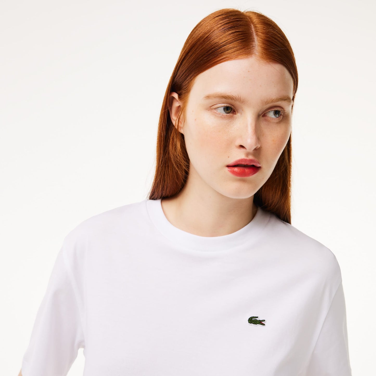 Lacoste Kadın Relaxed Fit Bisiklet Yaka Beyaz T-shirt