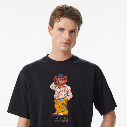 Market Folk Fitted Bear Erkek Gri T-shirt