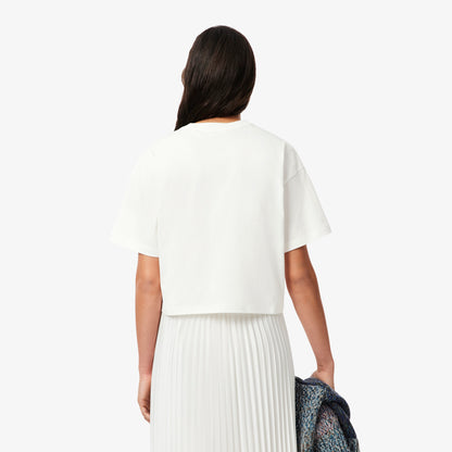 Lacoste Kadın Relaxed Fit Bisiklet Yaka Beyaz T-shirt