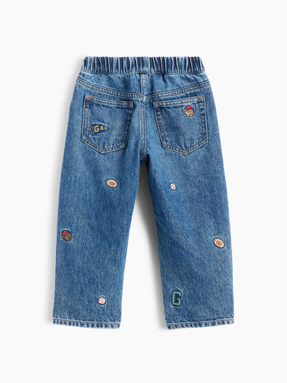 Mavi Baby & Toddler Nakışlı Pull-on Baggy Jean Pantolon