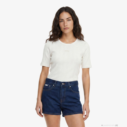 Calvin Klein Varigated Nano Logo Cneck Kadın Beyaz T-shirt