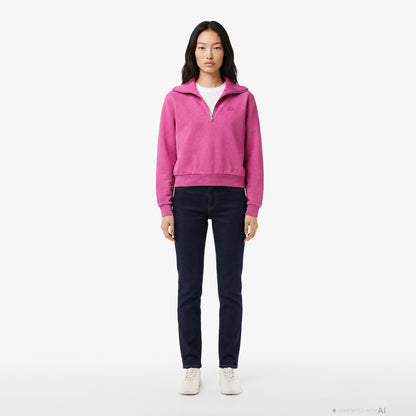 Lacoste Kadın Relaxed Fit Yarım Fermuarlı Pembe Sweatshirt
