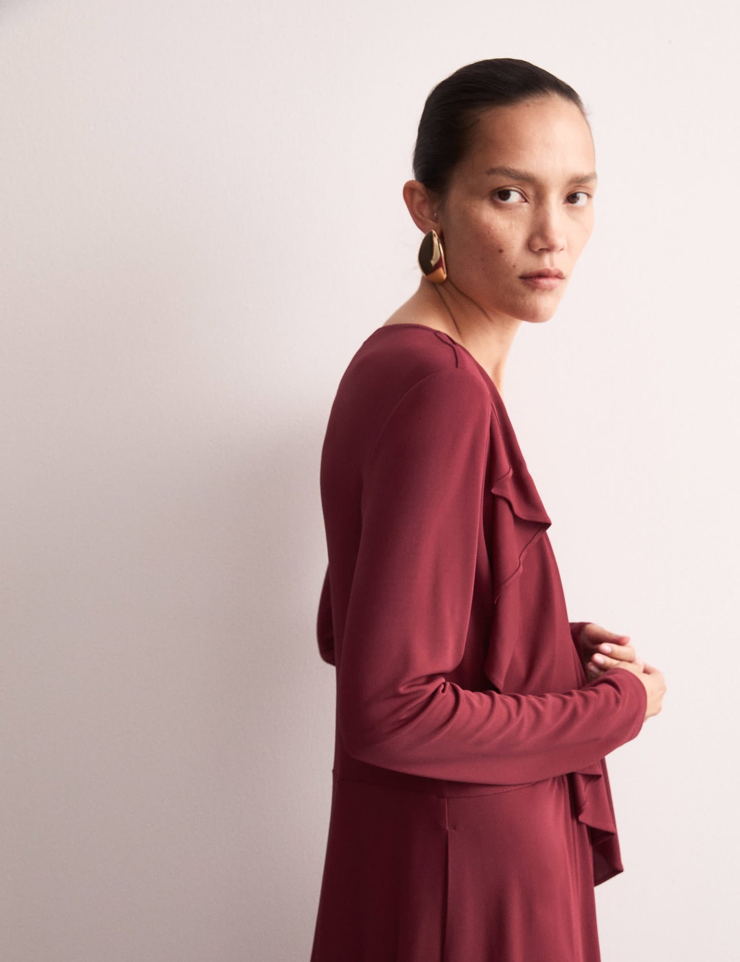 Jaeger Regular Fit V Yaka Midi Elbise