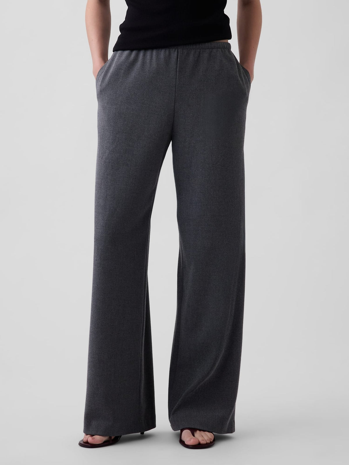 Koyu Gri Brushed Twill Easy Wide-leg Pantolon