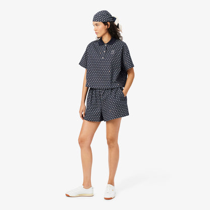 Lacoste Kadın Oversize Fit Desenli Lacivert Polo