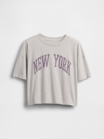 Açık Gri Oversized Grafik Baskılı T-shirt