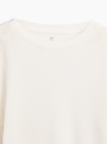 Beyaz Waffle-knit Bisiklet Yaka T-shirt