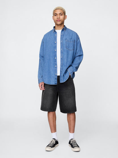 Siyah 10.5 Baggy Denim Şort