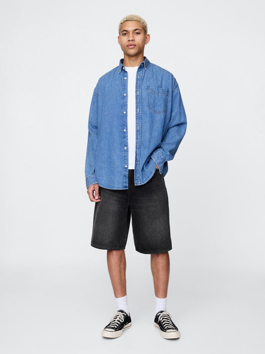 Siyah 10.5 Baggy Denim Şort