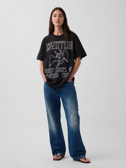 Siyah Led Zeppelin Relaxed Grafik Baskılı T-shirt