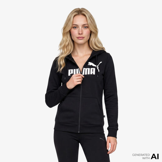 Puma Essentials Logo Full Zip Kadın Siyah Sweatshirt