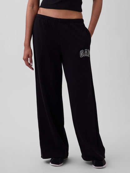 Siyah Gap Logo Fransız Havlu Kumaş Wide-leg Jogger Eşofman Altı