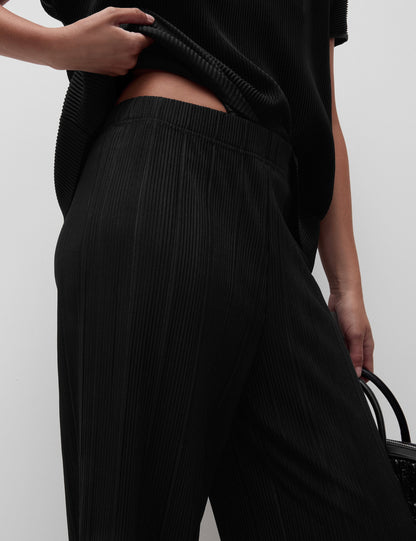 Jersey Pilise Detaylı Wide Leg Pantolon