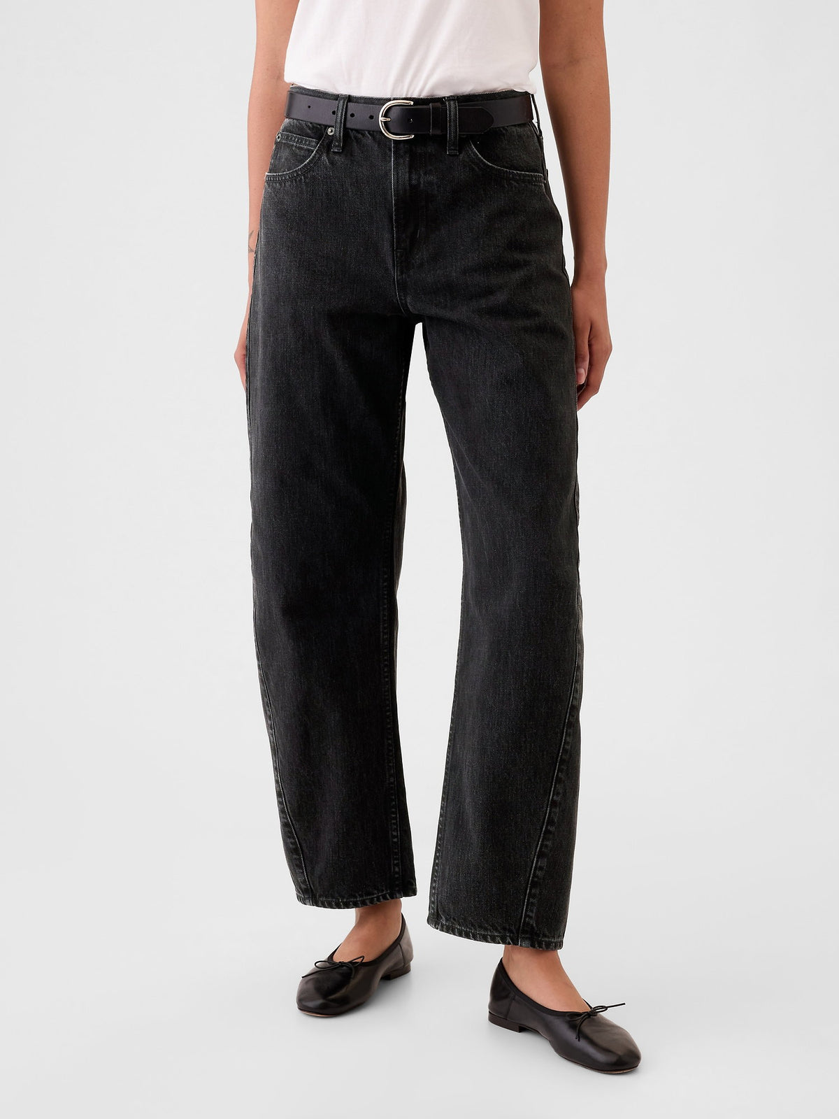 Siyah High Rise Barrel Jean Pantolon