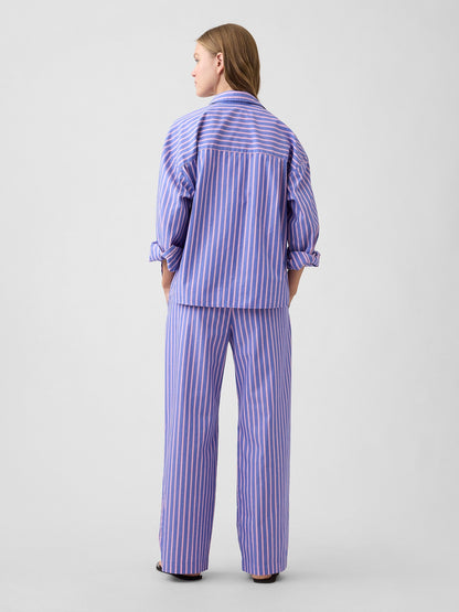Mavi Mid Rise Pull-on Çizgili Poplin Pantolon