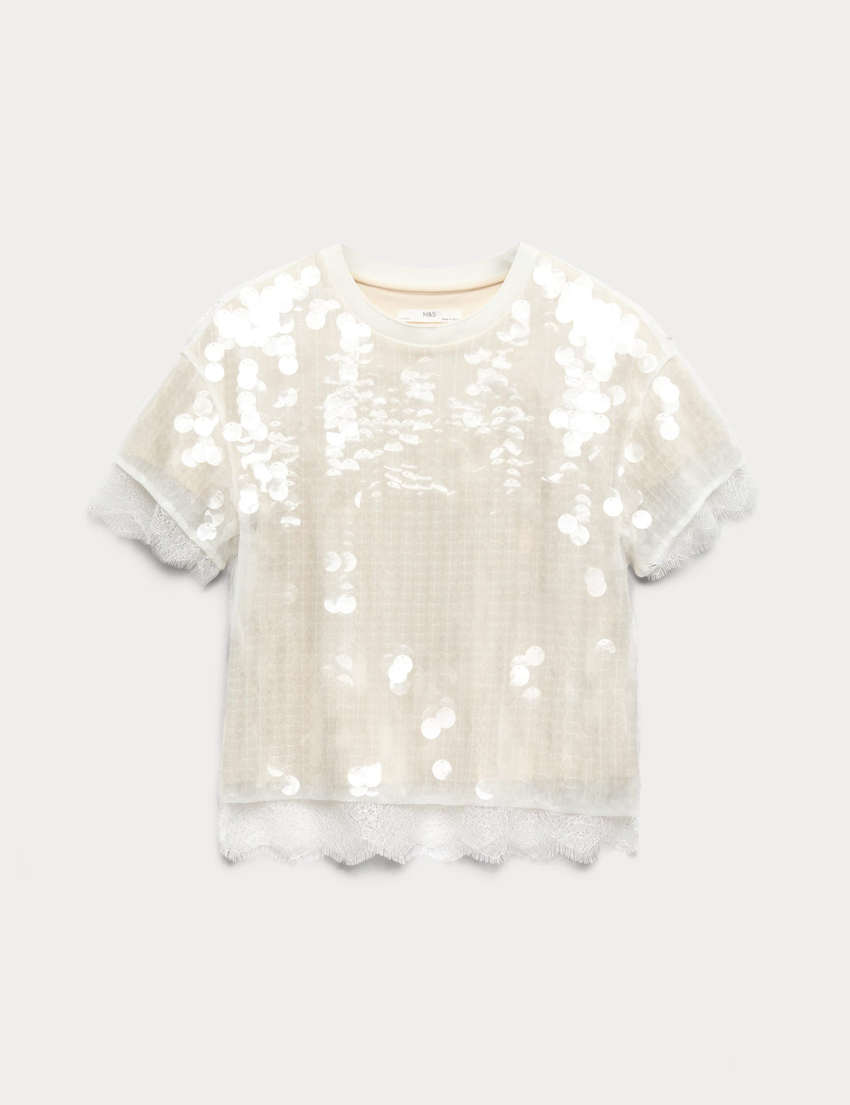 Payetli Tül Detaylı T-shirt