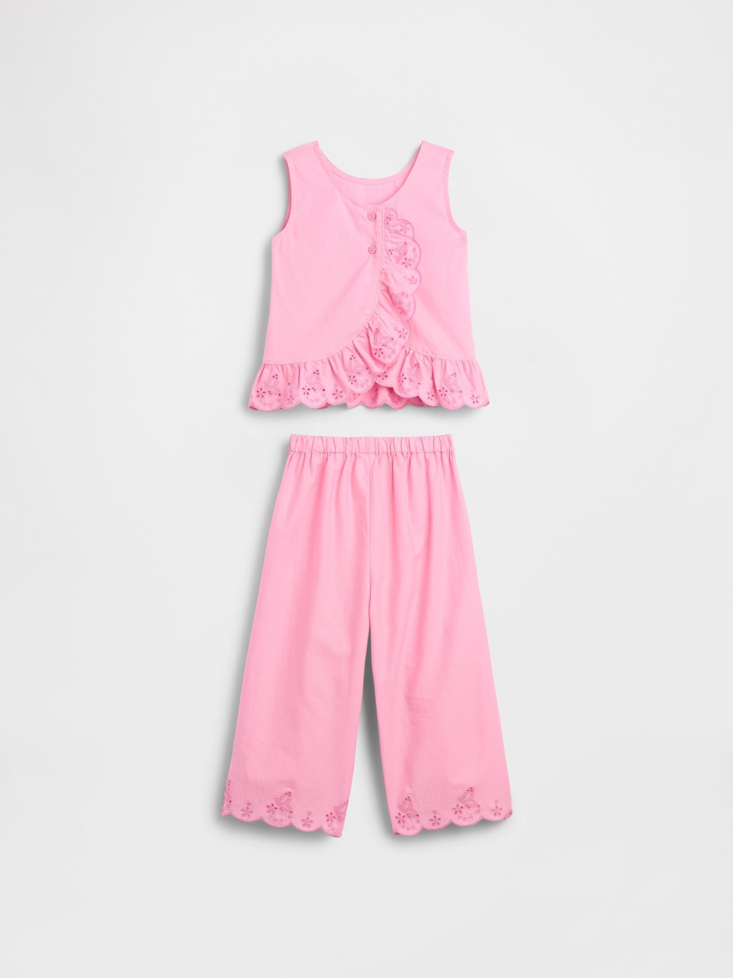 Pembe Eyelet Volanlı Outfit Set