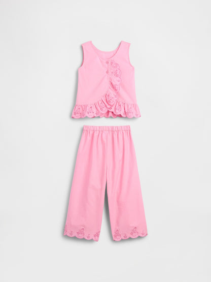 Pembe Eyelet Volanlı Outfit Set