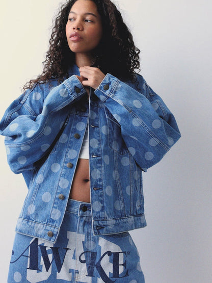 Açık Mavi Gap × Awake Ny Oversized Dotted Icon Denim Ceket