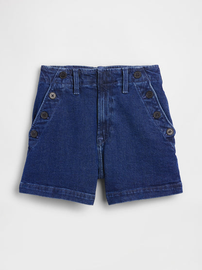 Koyu Mavi 3.5 High Rise Sailor Relaxed Straight Denim Şort