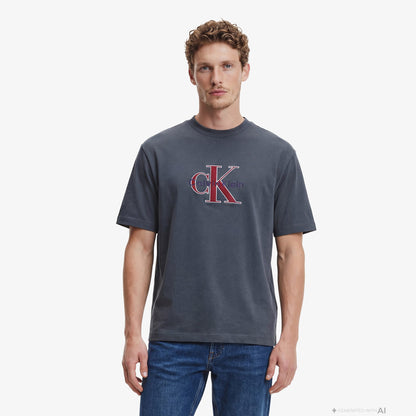 Calvin Klein Tricolor Monologo Graphic Erkek Mavi T-shirt