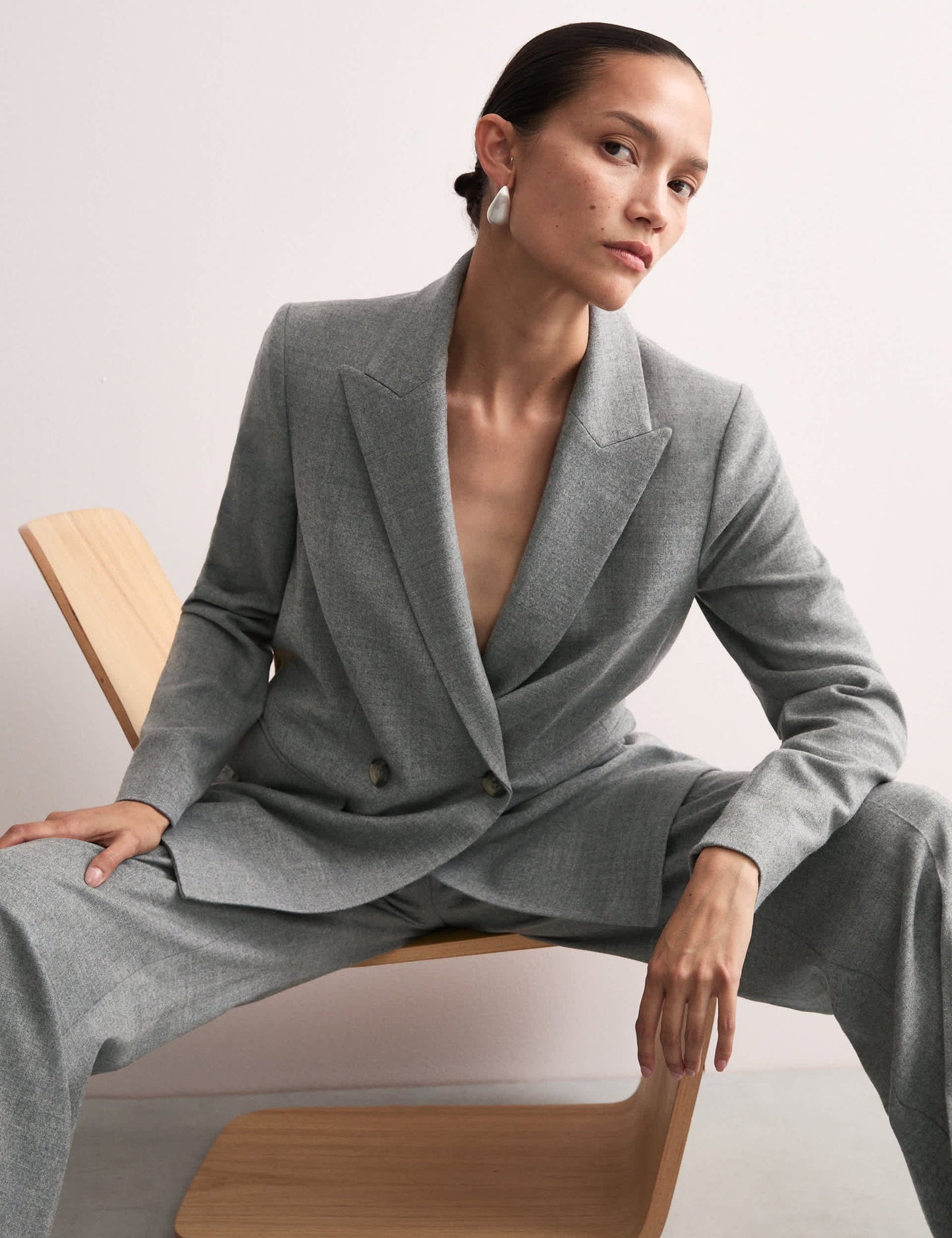 Yün Karışımlı Rahat Kruvaze Blazer Ceket
