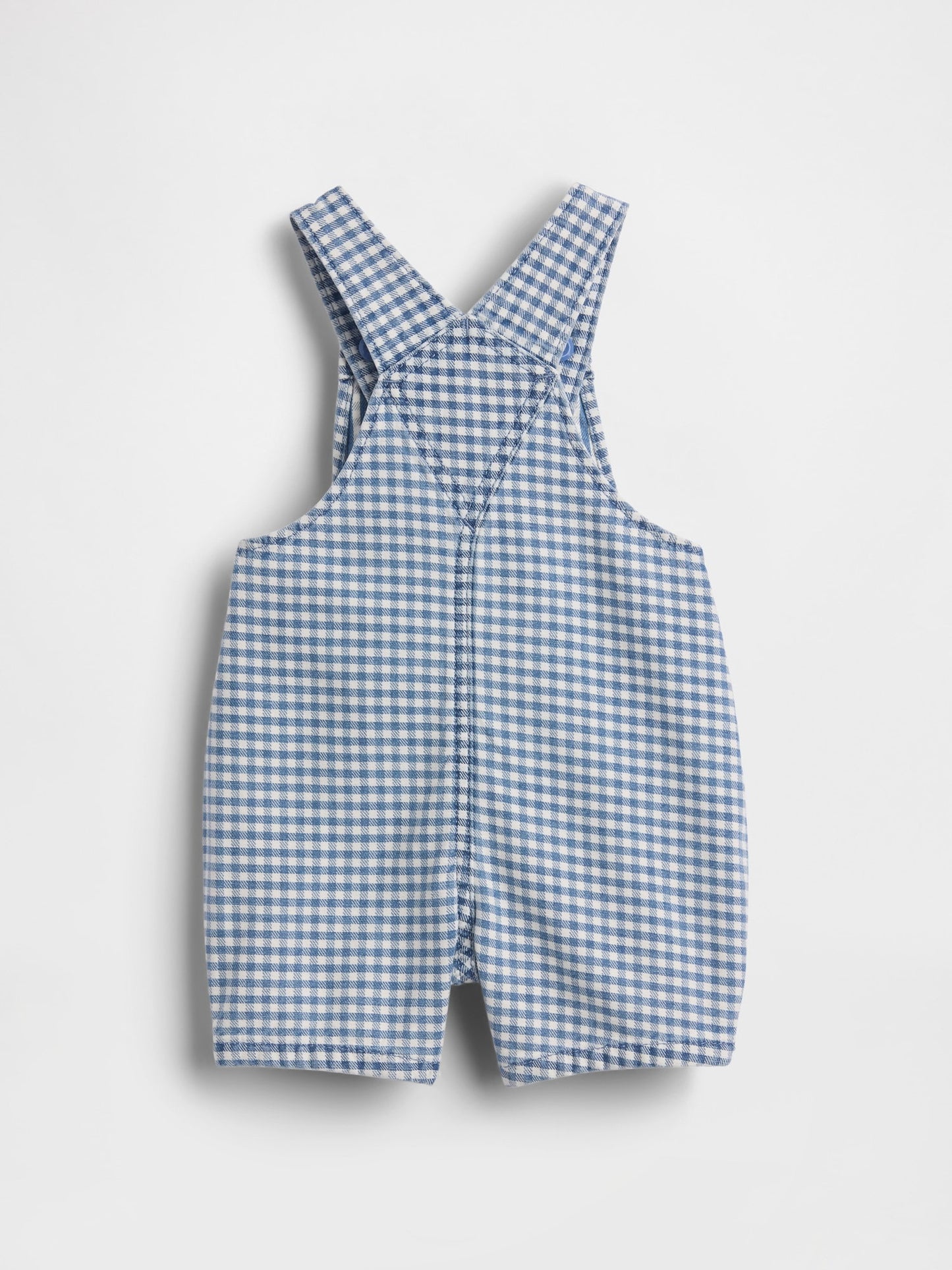 Açık Mavi Gingham Denim Ayı Cep Şort Tulum