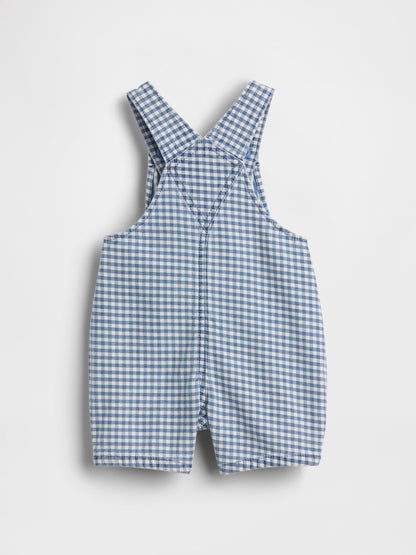 Açık Mavi Gingham Denim Ayı Cep Şort Tulum