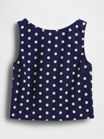 Lacivert Keten Karışımlı Crop Shell Kolsuz Bluz