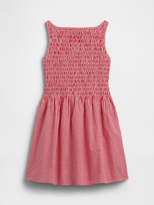 Kırmızı Smocked Poplin Elbise