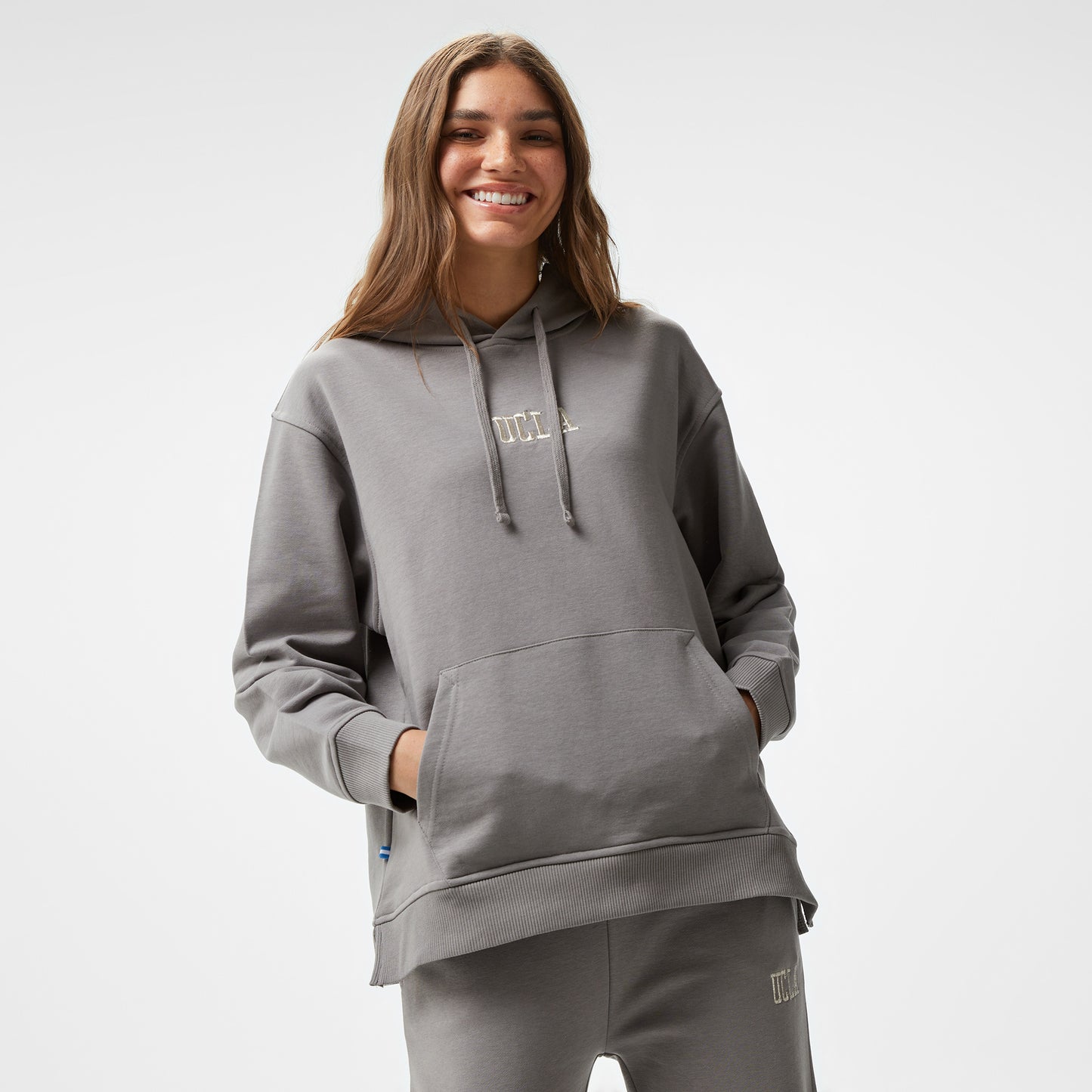 Ucla Jess Nakışlı Kadın Gri Kapüşonlu Sweatshirt