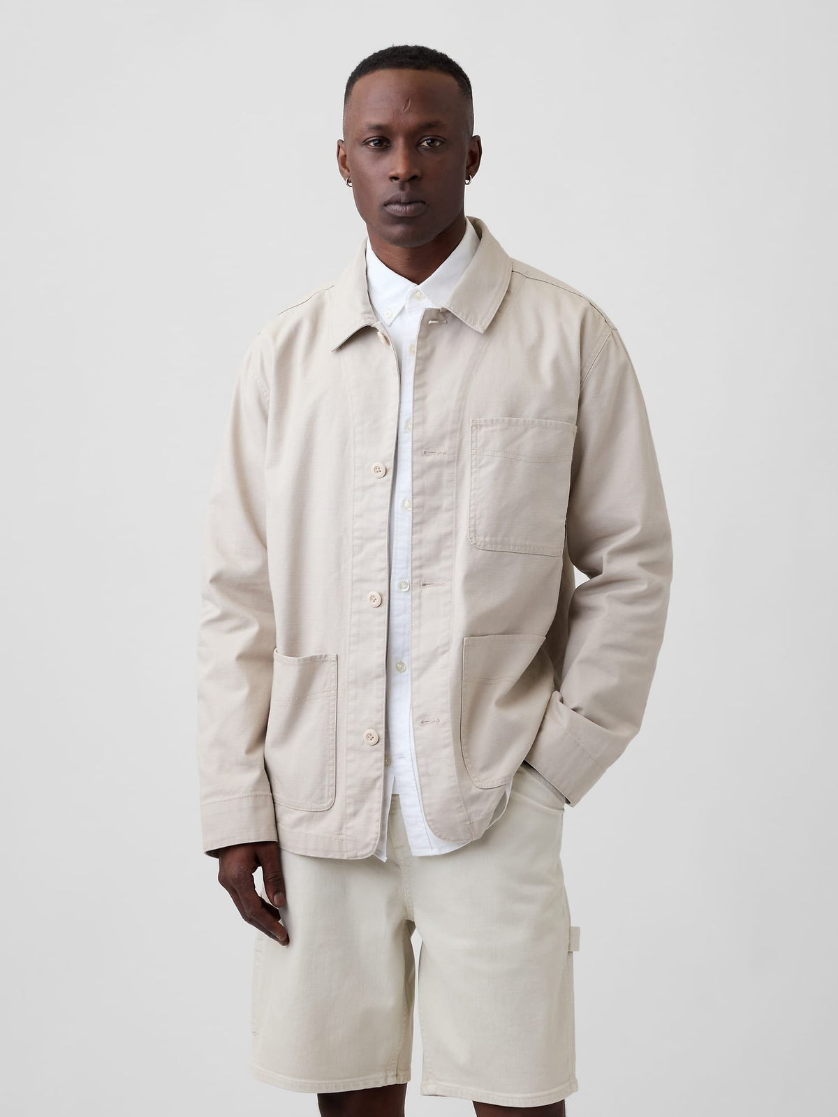 Kırık Beyaz Relaxed Twill Chore Ceket