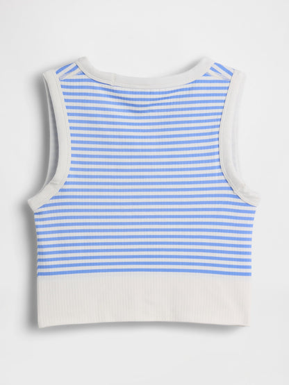 Açık Mavi Fitilli Seamless Crop Kolsuz Üst