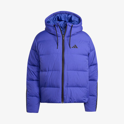Adidas Essentials Climawarm 3 Stripes Puffer Down Kapüşonlu Kadın Mavi Outdoor Montu