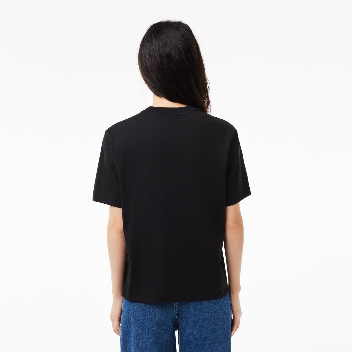 Lacoste Kadın Relaxed Fit Bisiklet Yaka Siyah T-shirt