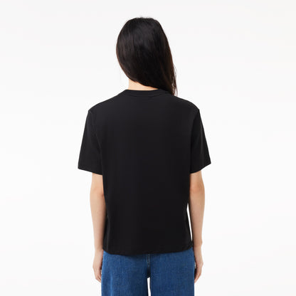 Lacoste Kadın Relaxed Fit Bisiklet Yaka Siyah T-shirt