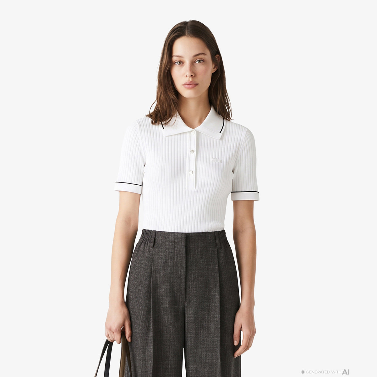 Lacoste Slim Fit Kadın Beyaz Triko
