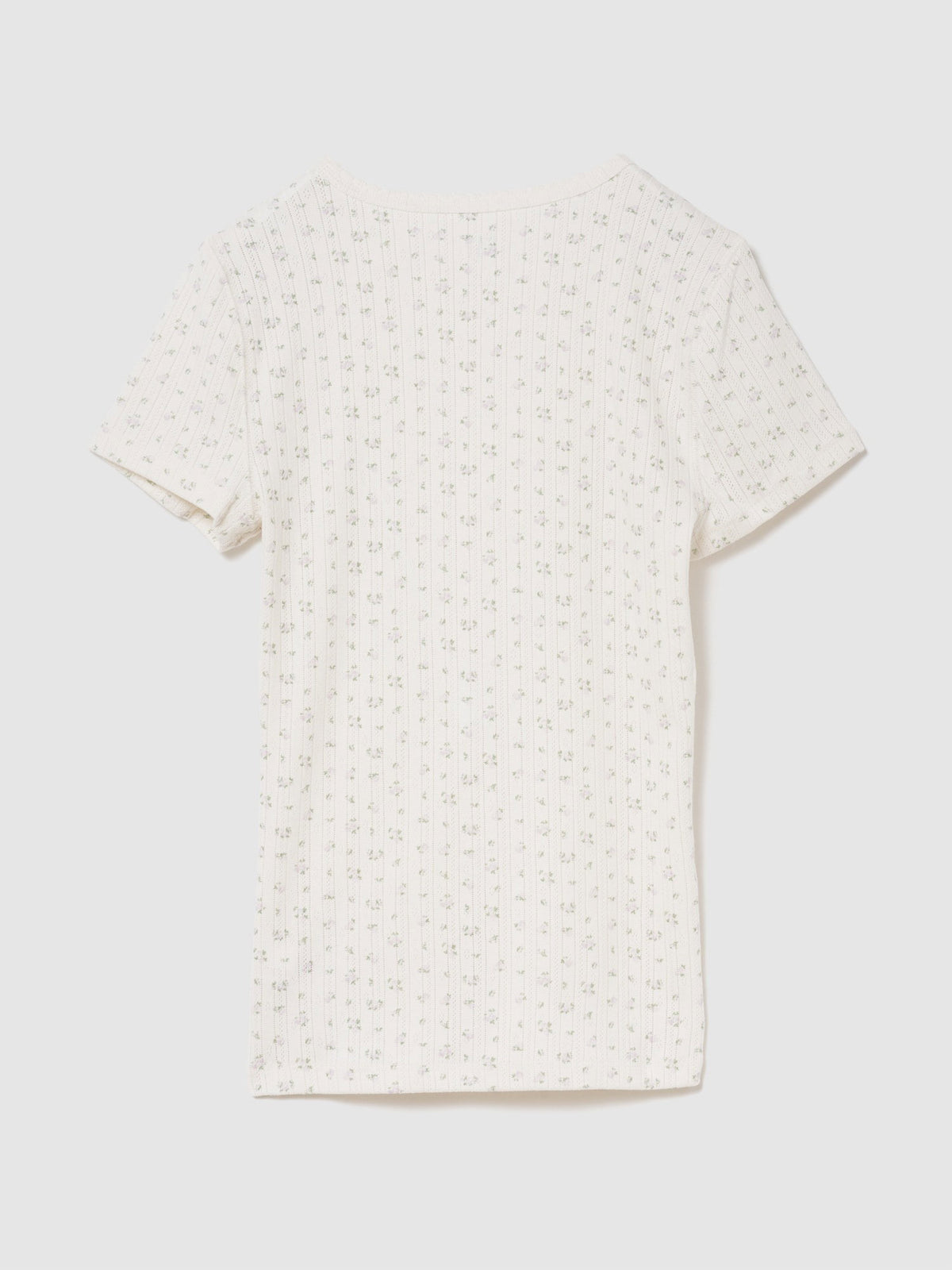 Beyaz Pointelle Bisiklet Yaka T-shirt