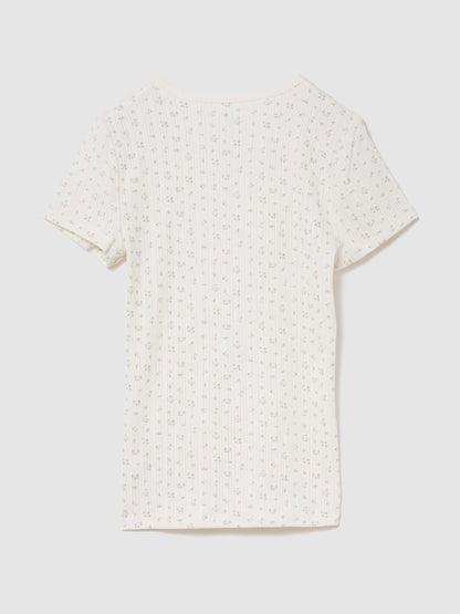 Beyaz Pointelle Bisiklet Yaka T-shirt