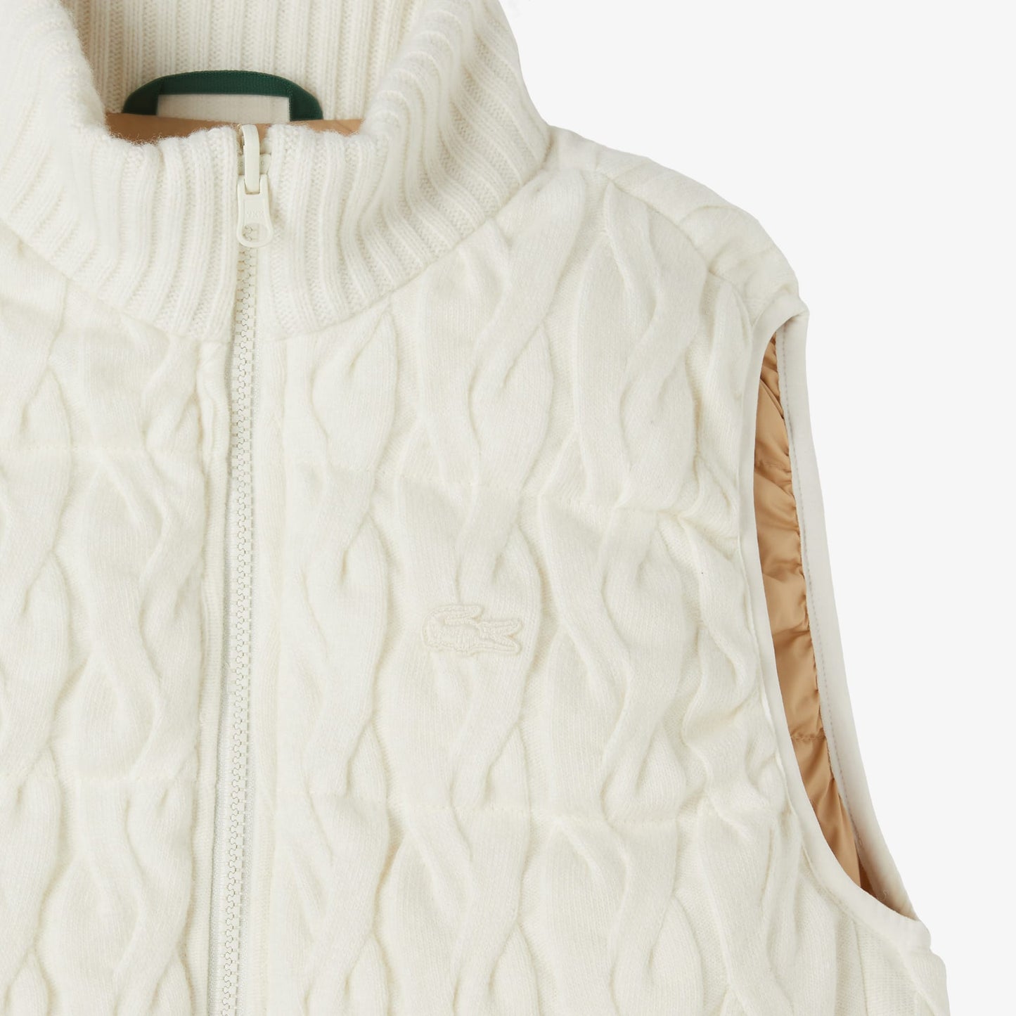 Lacoste Kadın Kapitone Regular Fit Dik Yaka Çift Taraflı Beyaz Yelek