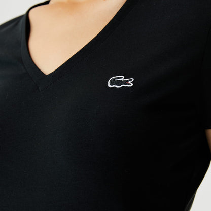 Lacoste Kadın Slim Fit V Yaka Siyah T-shirt