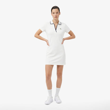 Lacoste Kadın Classic Fit Kısa Kollu Polo Yaka Beyaz Elbise